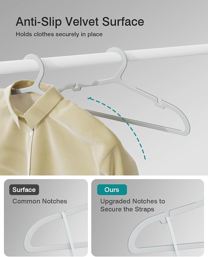 50 Pack Clothes Hangers, Non Slip Plastic Coat Hangers, Space Saving Hangers