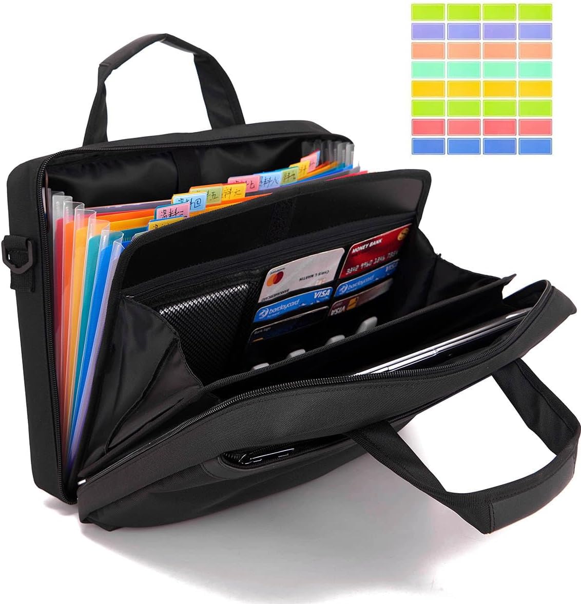 BARDOLPH Accordian File Folder with Handle, 12 Pocket Expanding Folder with Zipper, Heavy Duty Accordian Organizer (Black)