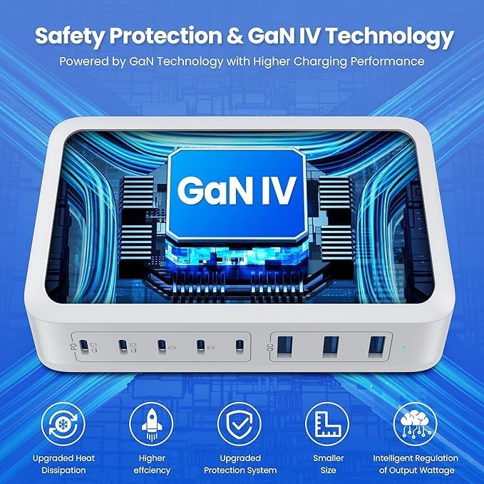 USB C Charger Block 515W GaN IV 8 Port Fast Charging Station Hub, Dual PD 100W