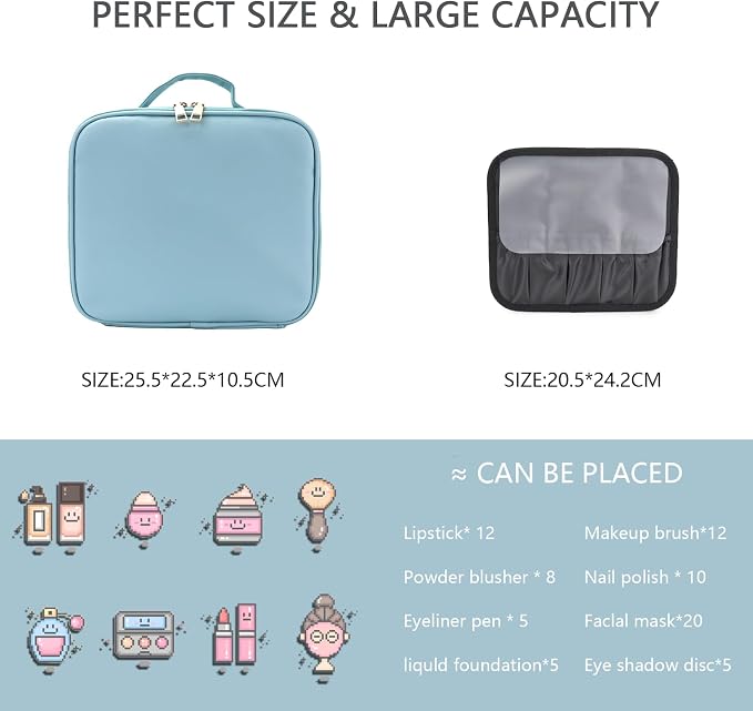 Makeup Bag with Led Mirror, Travel Makeup Organizer with 3 Color Setting & 10X