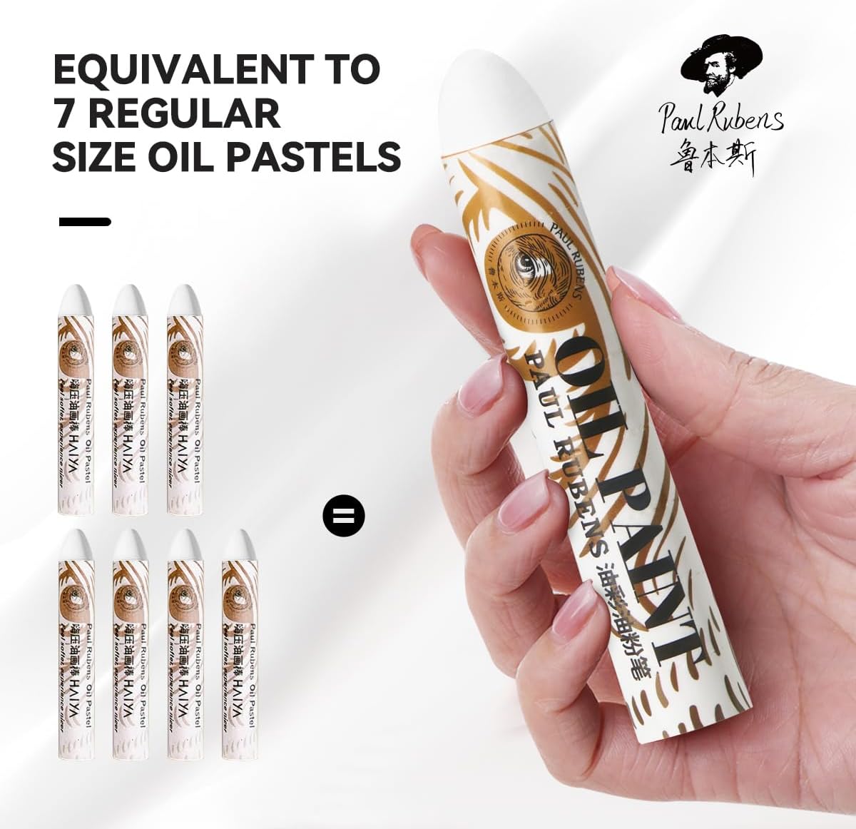 Paul Rubens Jumbo White Oil Pastels - 2 Pack (60g Each, 0.79"x4.72"), Extra Soft & Creamy, Professional Blendable Pastel Sticks for Artists, Students, Sketching & Large Areas
