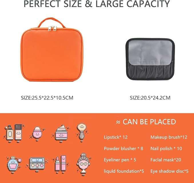 Makeup Bag with Led Mirror, Travel Makeup Organizer with 3 Color Setting