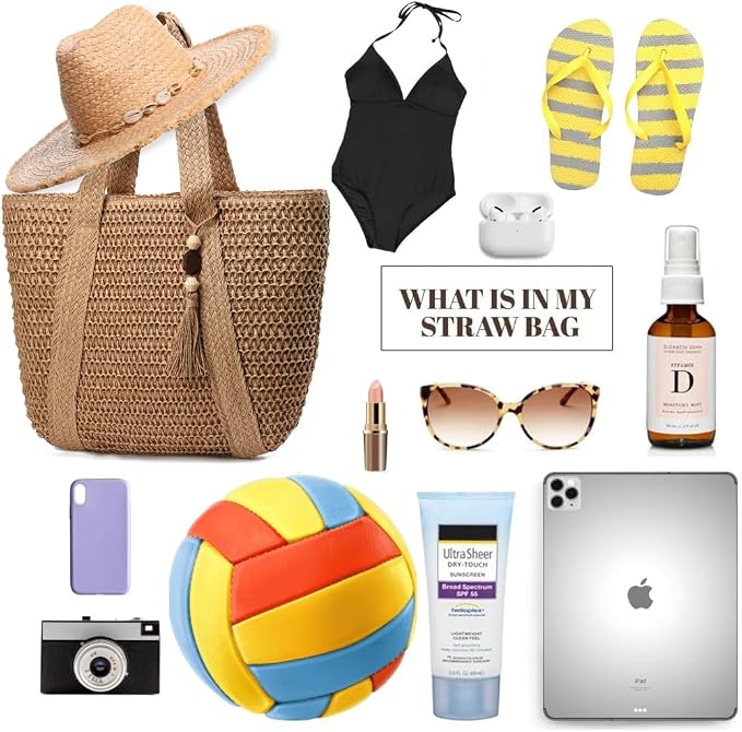 Straw Beach Bags for Women Woven Beach Tote Bag Casual Boho Large Shoulder