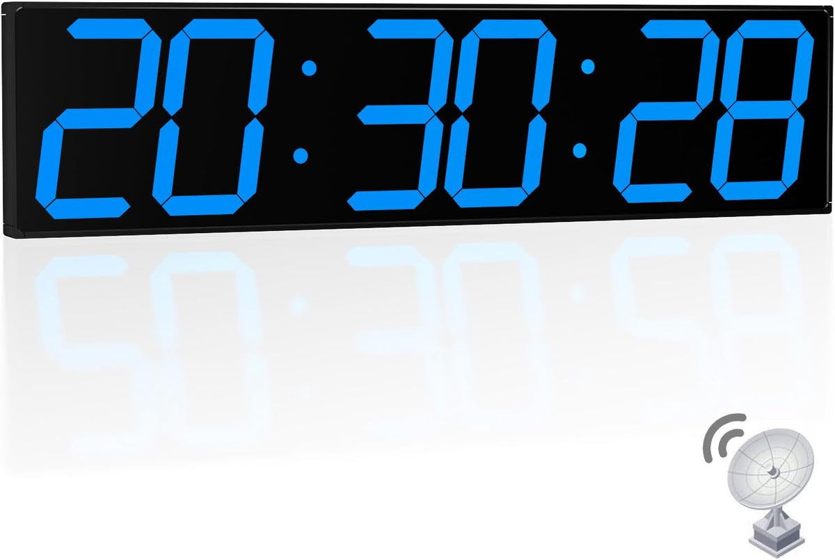 28.4''Large Digital Wall Clock,Automic Digital Clock with Alarm,Clendar and Termperature,Auto Time Sync with Easy Operation, Big Gym Timer with Countdown,Countup and Interval Workout(Blue)