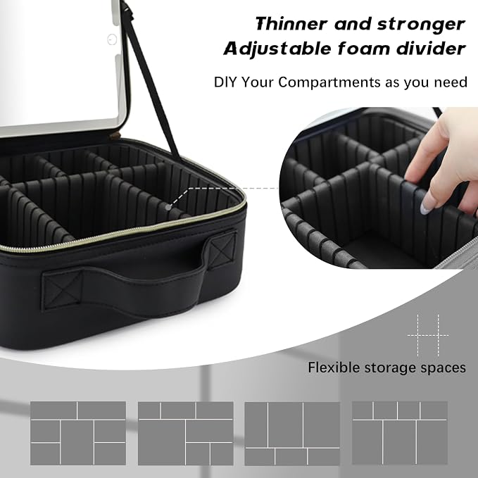 Makeup Bag with Led Mirror, Travel Makeup Organizer with 3 Color Setting