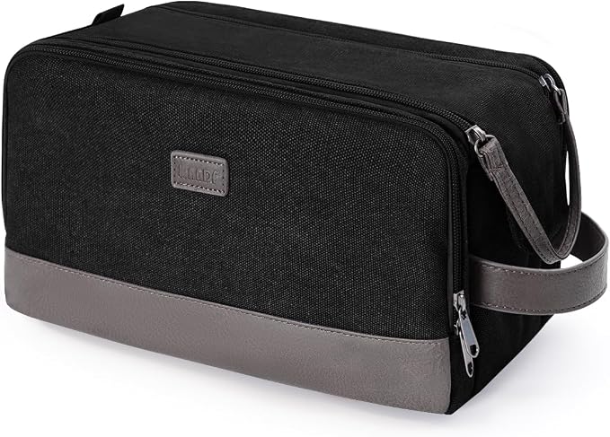 WANDF Toiletry Bag for Men Travel Toiletry Organizer Canvas and Leather Dopp