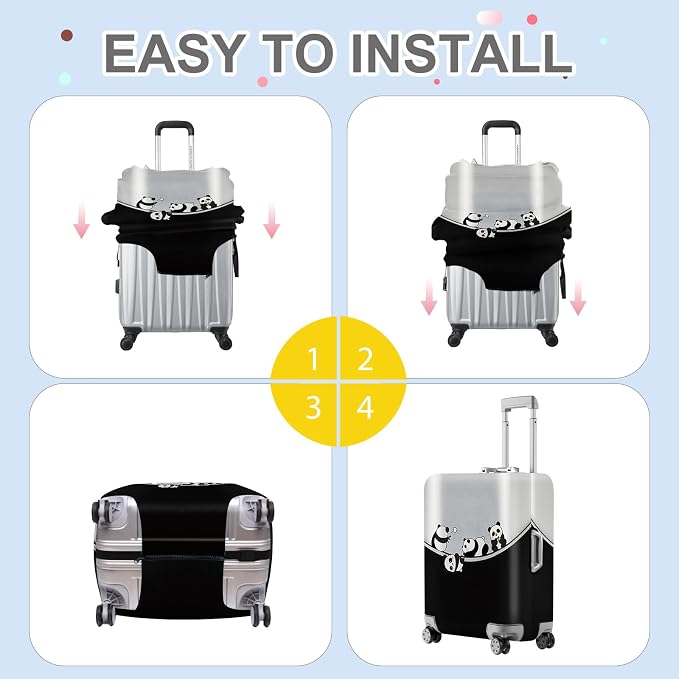 ANNA QUEEN Panda Family Luggage Cover, Cute Panda Design Suitcase Protector