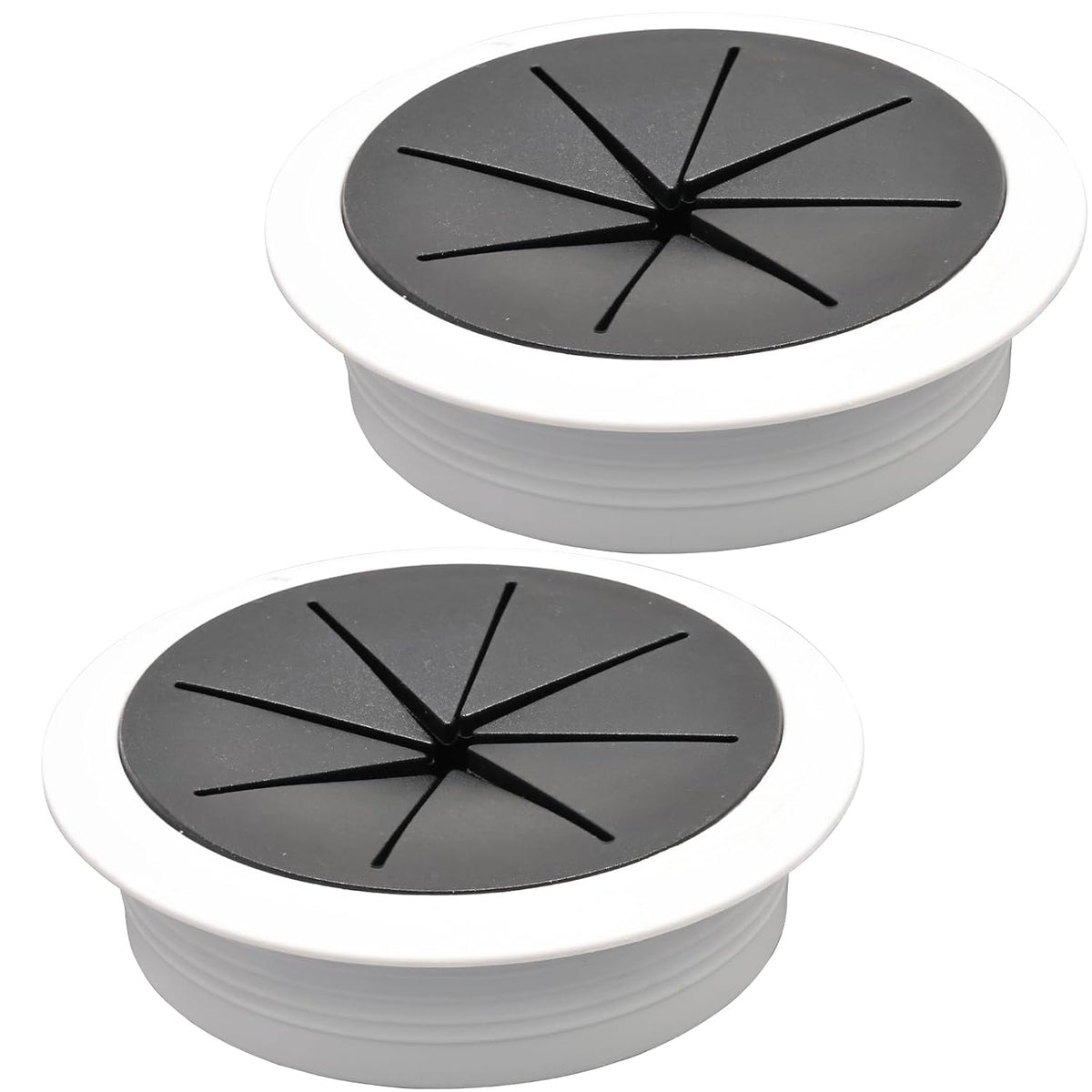 Desk Grommet 2-3/8" (60 mm), Desk Hole Cover for Cables White and Black, Cable Grommet ABS Plastic, Desk Hole Grommet for Office and Home Table Cable, Flexible Cable Cord Organizer-2 Pcs