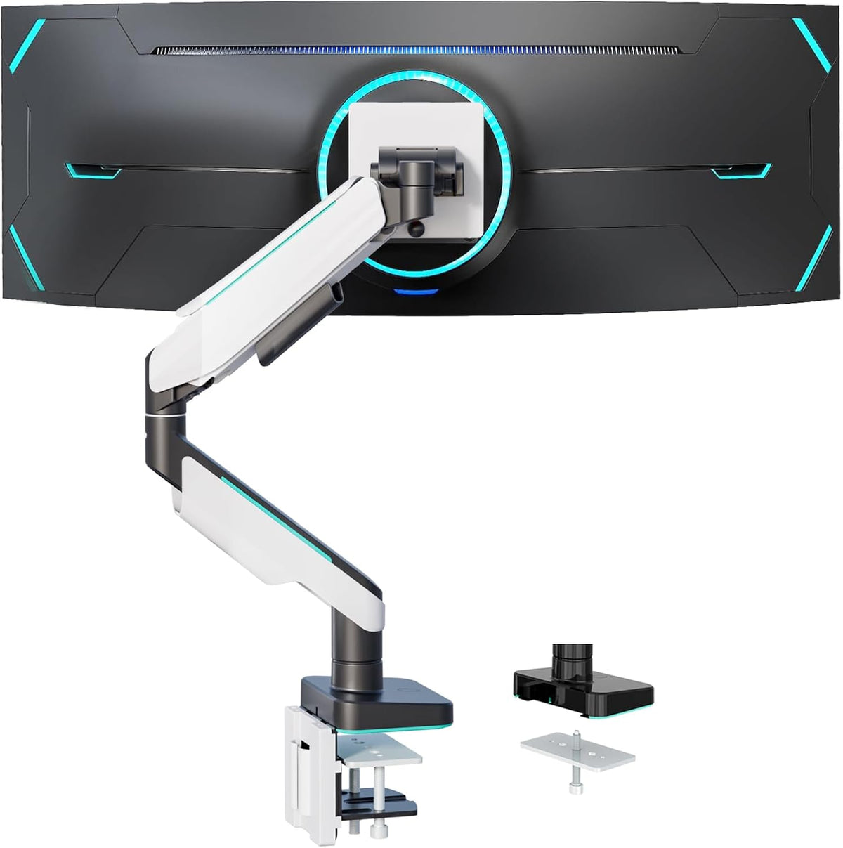 WALI Heavy Duty Monitor Arm, Monitor Stand for Screen up to 49 inch, 44 lbs, Aluminum Ultrawide Computer Mount for Samsung Odyssey G9, Adjustable, Mounting Holes 75 and 100 (GAM001XL), White