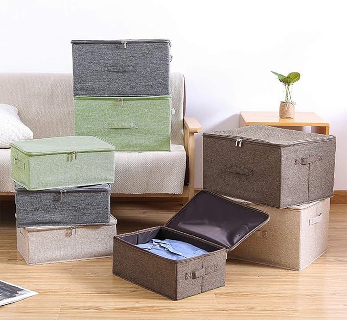ANMINY 3PCS Storage Bins with Zipper Lids 51.9 Qt Lidded Fabric Storage Boxes