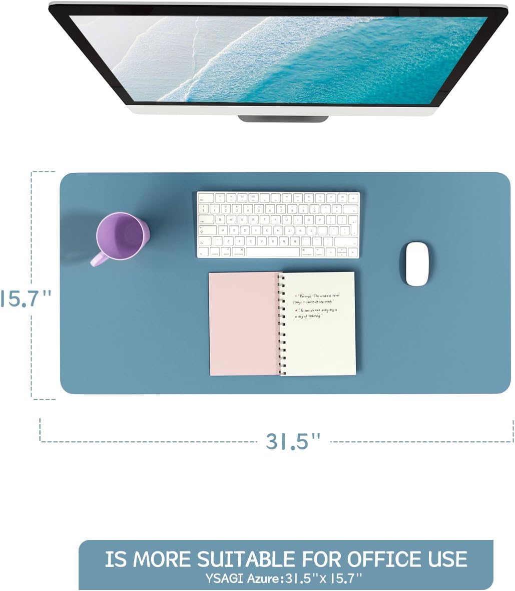 Non-Slip Desk Pad, Waterproof PVC Leather Desk Table Protector, Ultra Thin Large Mouse Pad, Easy Clean Laptop Desk Writing Mat for Office Work/Home/Decor (Blue, 31.5" x 15.7")