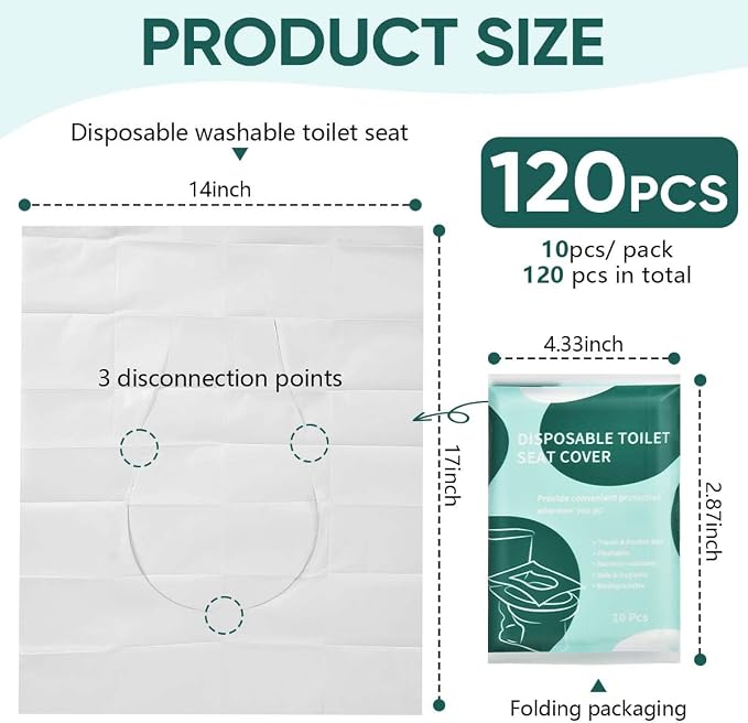 120 Pcs Disposable Flushable Paper Toilet Seat Covers Travel Supplies Essentials