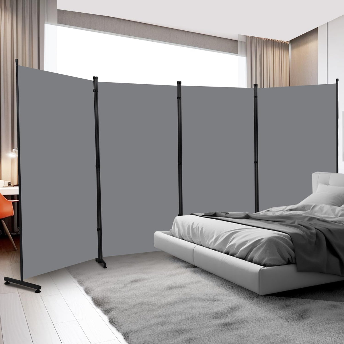 Room Divider 6ft Room Dividers and Folding Privacy Screens, 4 Panel Partition Room Divider Fabric Panel, Indoor Wall Divider for Room Separation Freestanding Space Separators for Bedroom Office Studio