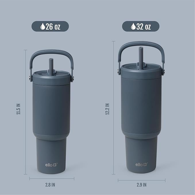 Ello Oasis Go+ 26oz Tumbler with Top Handle and Retracting Straw | Reusable Insulated Stainless Steel Cup, 100% Leakproof Water Bottle, 24 Hours Cold, Cup Holder Friendly For Travel | Horizon