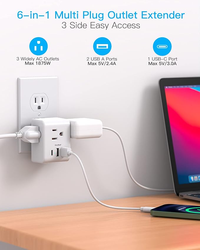 Multi Plug Outlet Extender, Power Strip Non Surge Protector Electric Outlet