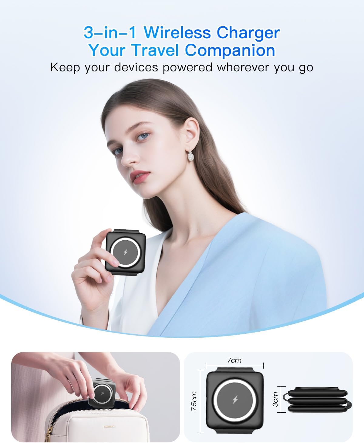 Magnetic Wireless Charger for iPhone: Fodable 3 in 1 Charging Station for Multiple Apple Devices - Travel Charging Pad Dock for Apple Watch iPhone 16 15 14 13 12 Pro Max Plus & Airpod