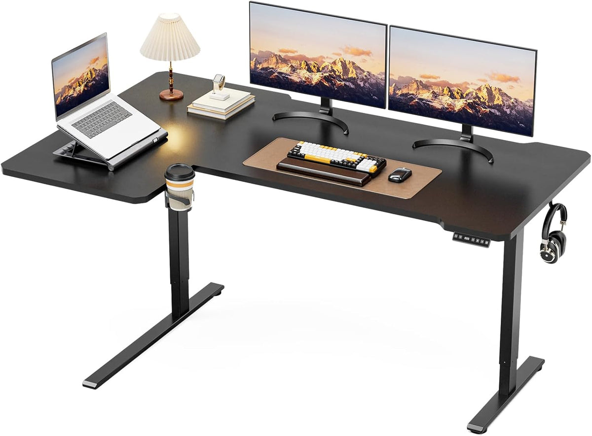 71" Reversible L-Shaped Electric Standing Desk Adjustable Height Gaming Stand Up Corner Desk Sit Stand Home Office Computer Desk with Splice Board, Black