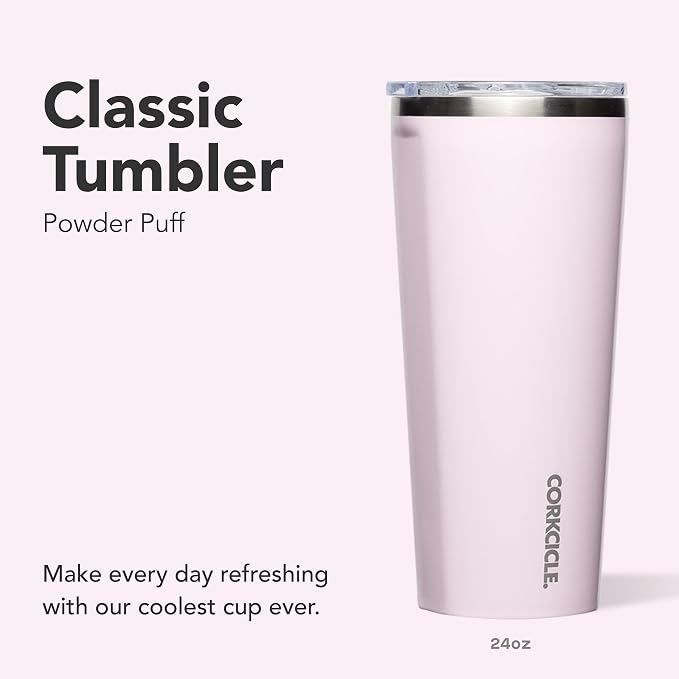 Corkcicle Classic Tumbler - Keeps Drinks Cold for 9 Hours & Hot for 3 - Triple-Insulated Stainless Steel - Holiday Tumbler Gift - 24 oz - Powder Puff