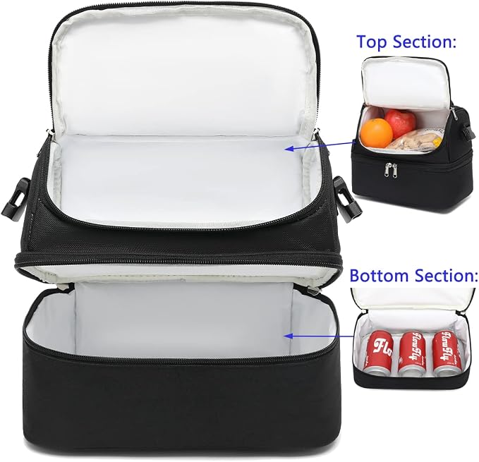 FlowFly Double Decker Cooler Insulated Lunch Bag Large Tote