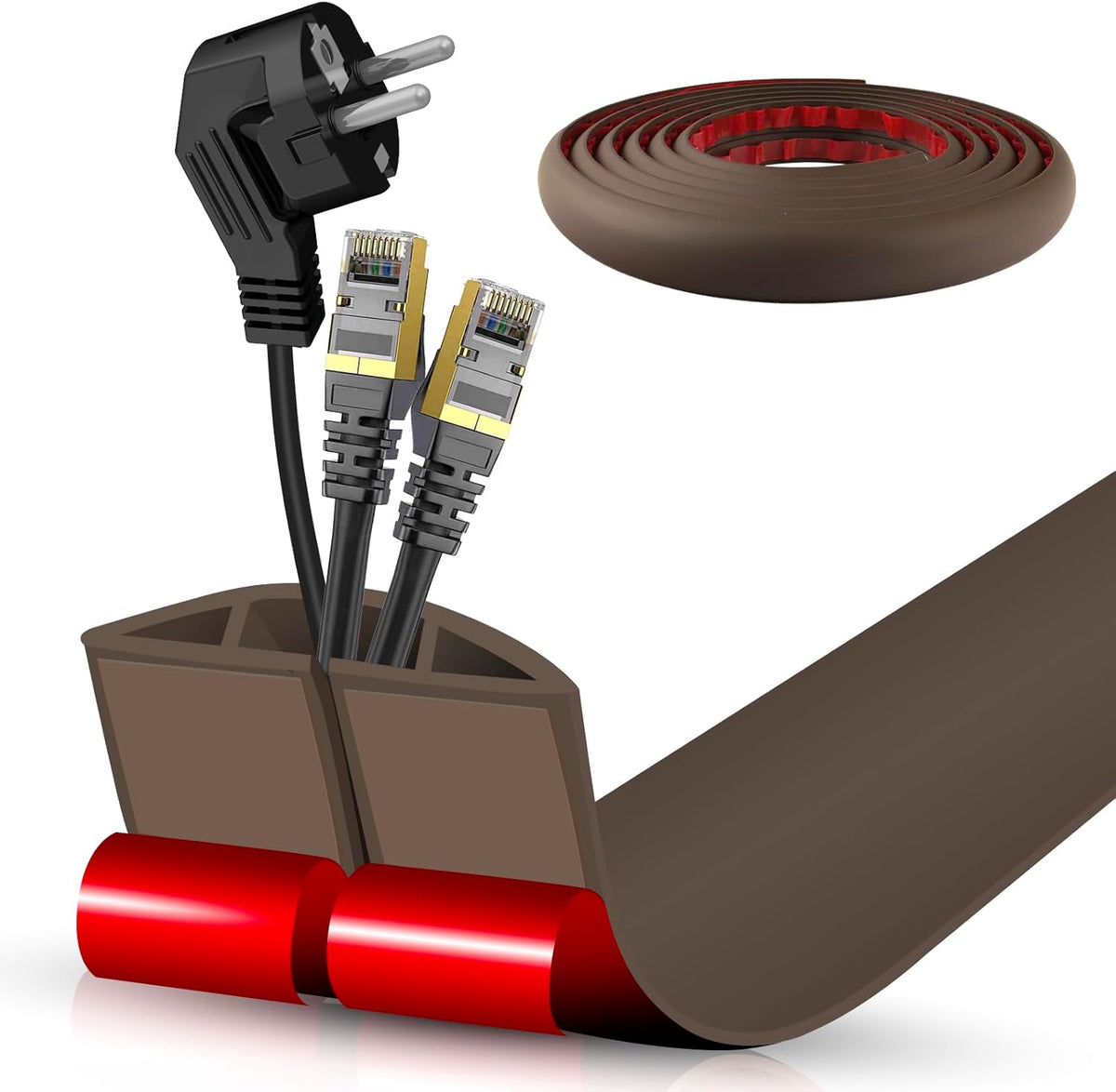 Floor Cord Cover Cable Cavity Self Adhesive Cord Hider Floor 10FT Floor Cable Management Power Cord Protector Floor Electric Cord Covers for Offices, Gym, Exhibitions (CoffeeBrown, 1.57" x 10')