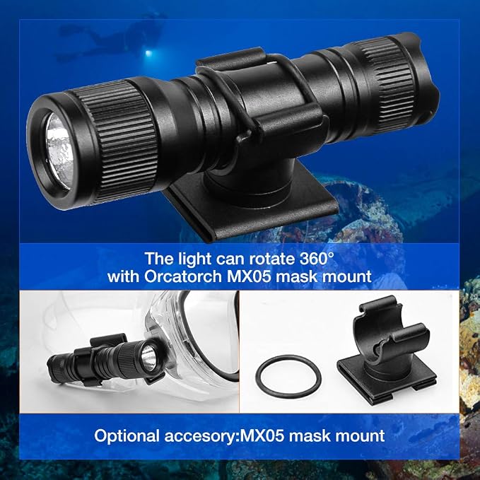 ORCATORCH D560 Mini Scuba Dive Light Headlamp 650 Lumen Mask Diving Flashlight
