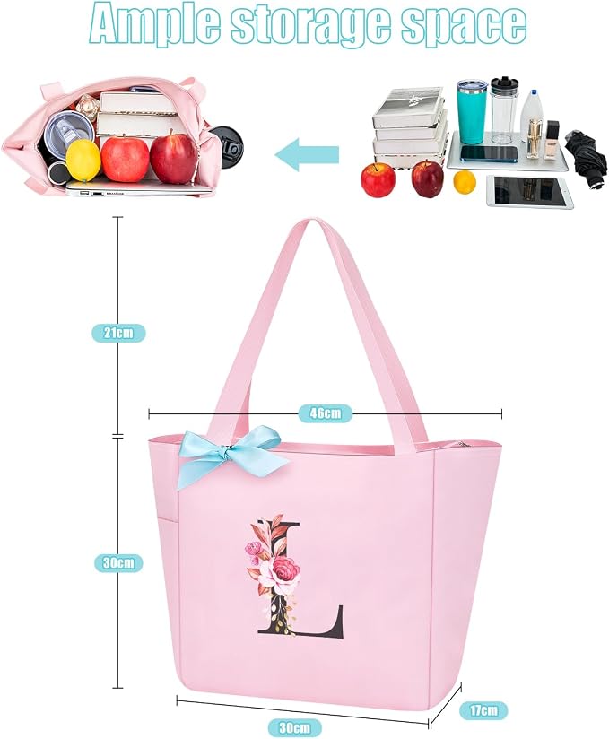 Vavabox Tote Bag, A-Z Initial Monogrammed Waterproof Tote Bag, Bridesmaid Gifts