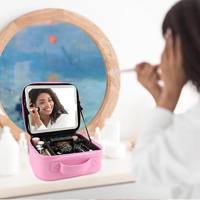 Travel Makeup Bag with LED Mirror Travel Makeup Organizer with 3 Lighted
