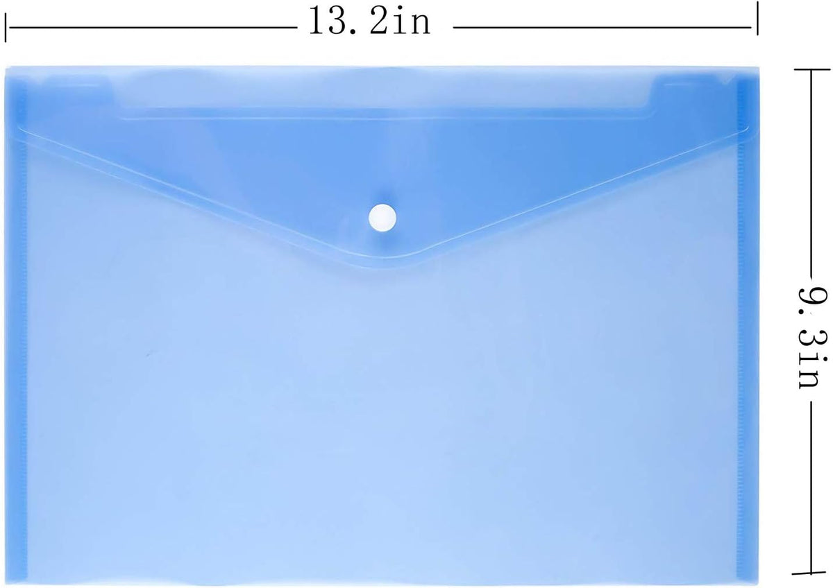 Poly Envelope 12 Pcs Document Envelopes with Snap Button Quality Clear Document Folder for A4 Size (Blue)