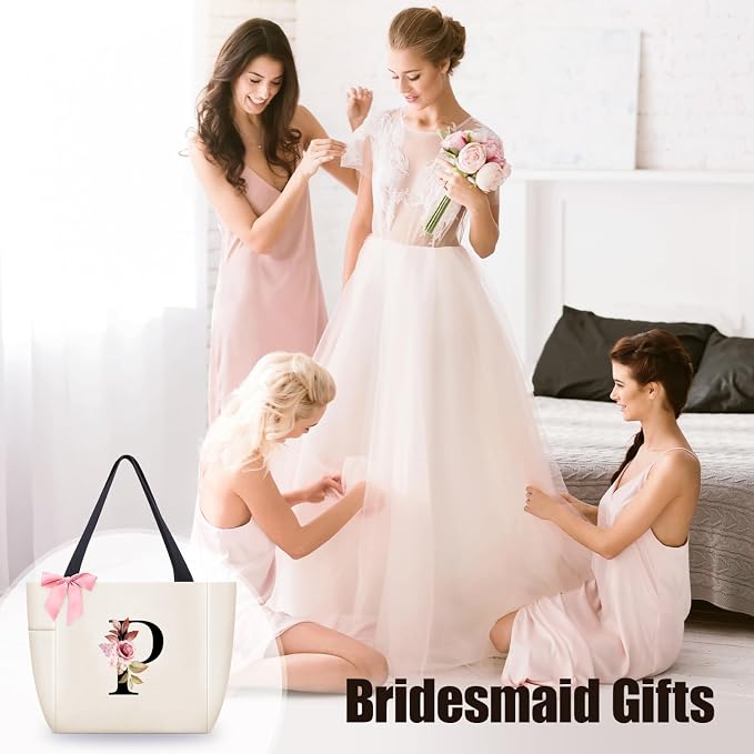Vavabox Tote Bag, A-Z Initial Monogrammed Waterproof Tote Bag, Bridesmaid Gifts