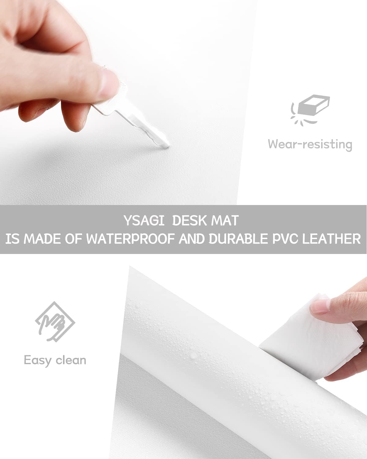 YSAGi Non-Slip Leather Desk Pad, Waterproof Laptop Computer Desk Keyboard Mat, Table Protector Blotter Mat, Large Mouse Pad for Office/Work/Home/Decor(White, 23.6" x 13.7")