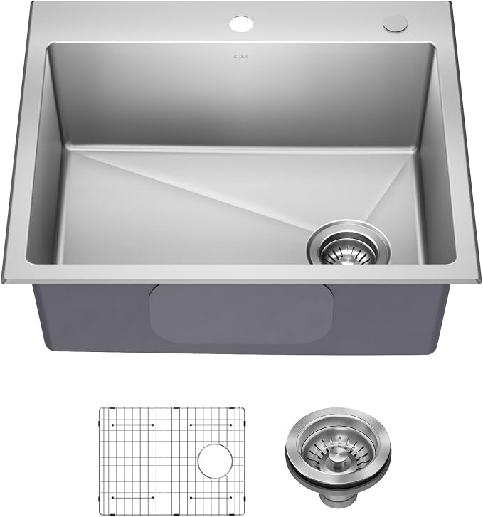 KRAUS Fairlane 25-inch Drop In/Top Mount Single Bowl 18-Gauge Stainless Steel
