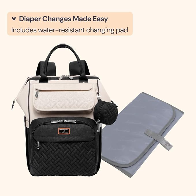 BabbleRoo Diaper Bag Backpack, Stroller Straps & Pacifier Case, Unisex Stylish