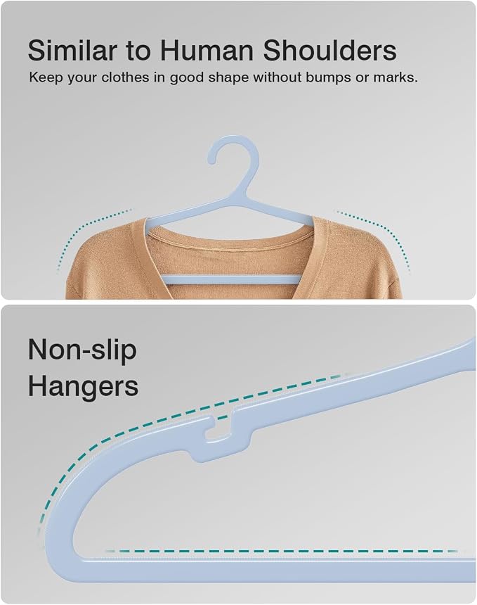 50 Pack Clothes Hangers, Non Slip Plastic Coat Hangers, Space Saving Hangers