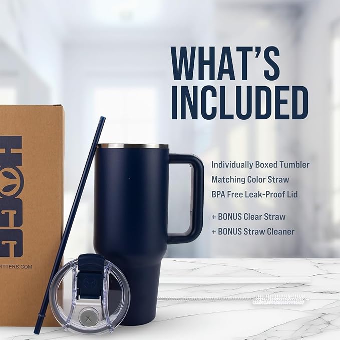 Hogg Big Swig 40 oz Tumbler with Handle and Straw - Navy Blue, 40oz Insulated Stainless Steel, Water Tumbler with Straw, Water Cup with Handle, Versatile Leak Proof Lid