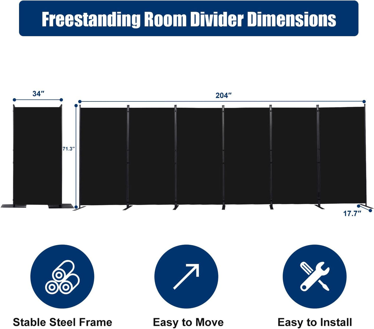 Room Divider 6FT Portable Room Dividers and Folding Privacy Screens, 204'' W Fabric Divider for Room Separation, 6 Panel Partition Room Dividers Freestanding Wall Divider Screen for Dorm Studio Office