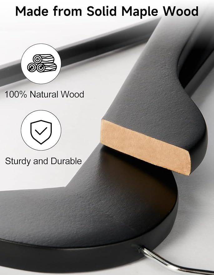 StorageWorks Black Wooden Hangers, 20 Pack Wood Hanger