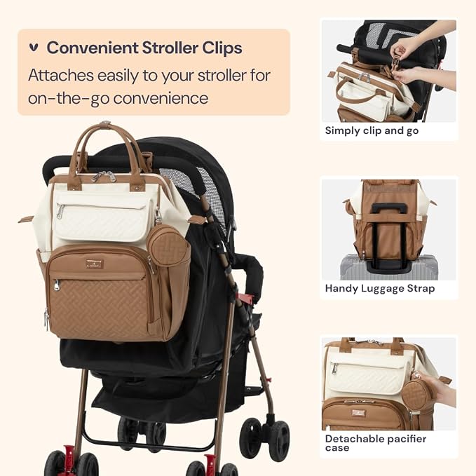 BabbleRoo Leather Diaper Bag Backpack, Unisex Stylish Travel Back Pack Nappy