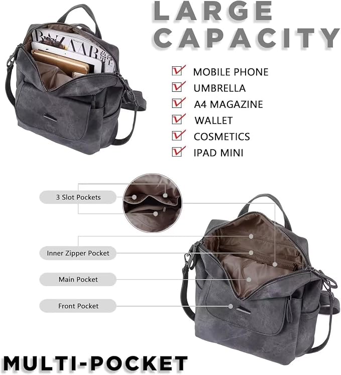 PU Leather Backpack Purse for Women Fashion Multipurpose Design Handbag Ladies