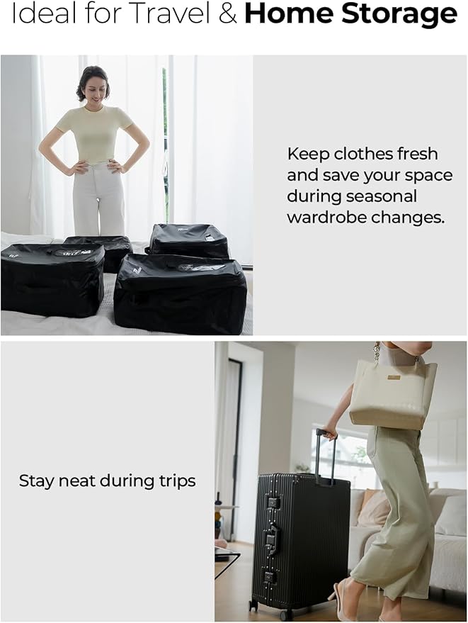 Vacuum Bags for Travel, 180° Open Zipper, IP67 Waterproof, Reusable Space Saver