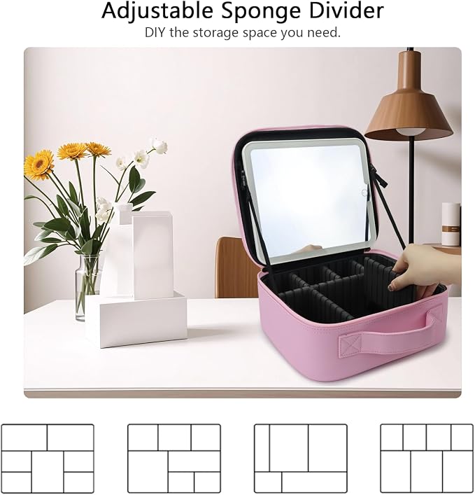 Travel Makeup Bag with LED Mirror Travel Makeup Organizer with 3 Lighted