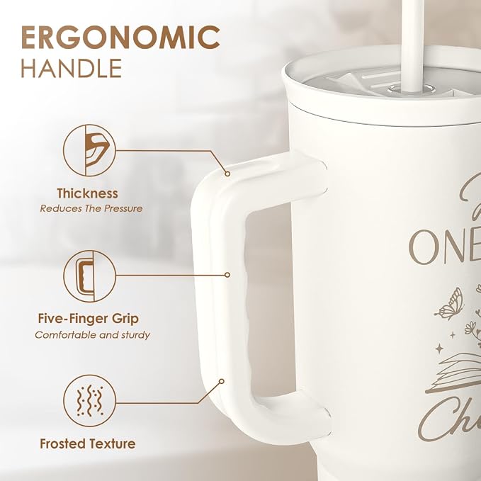 Book Lover Gifts for Women, Just One More Chapter Tumbler with Handle, Stainless Steel Insulated Coffee Travel Mug Cup, Gifts for Women Girls Bookworm on Christmas Birthday, 40oz