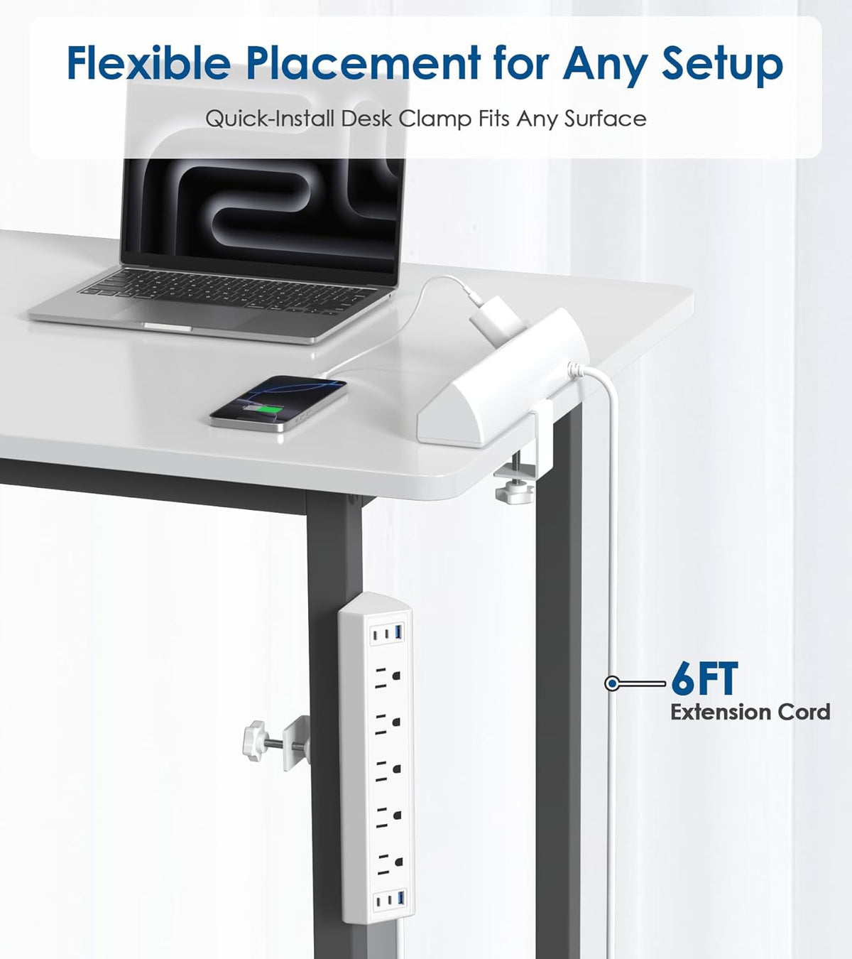 Jgstkcity Desk Clamp Power Strip USB C,40W Total Fast Charging Station,4 PD 20W USB C Ports,Desk Edge Mount Surge Protector,5 Outlets,Fit 1.96" Tabletop Edge,ETL Listed,White