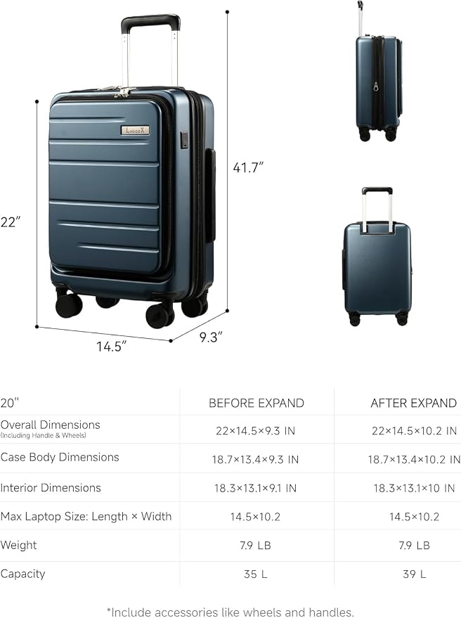 LUGGEX Carry On Luggage 22x14x9 Airline Approved, Expandable Polycarbonate