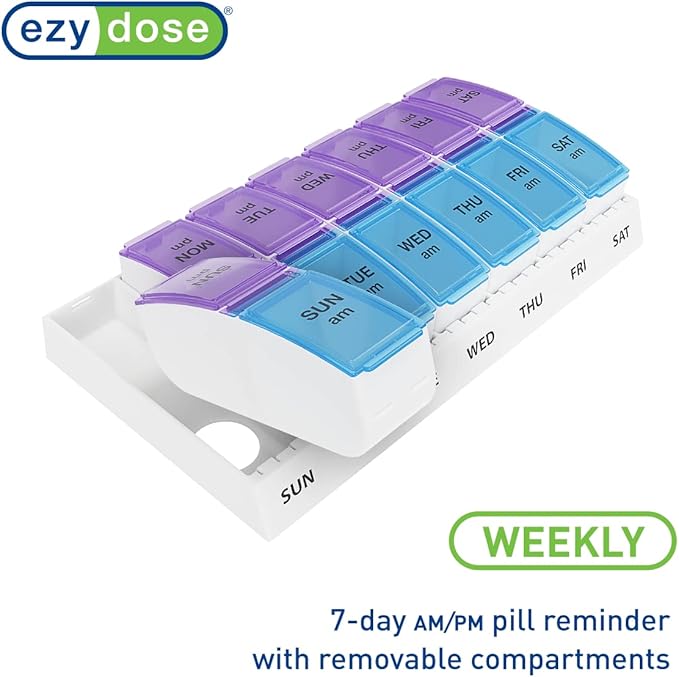 EZY DOSE Weekly AM/PM Pill Organizer, Vitamin and Medicine Box, Large Pop-out