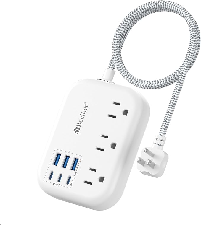 Short Extension Cord 2 Foot- 6 USB Travel Power Strip