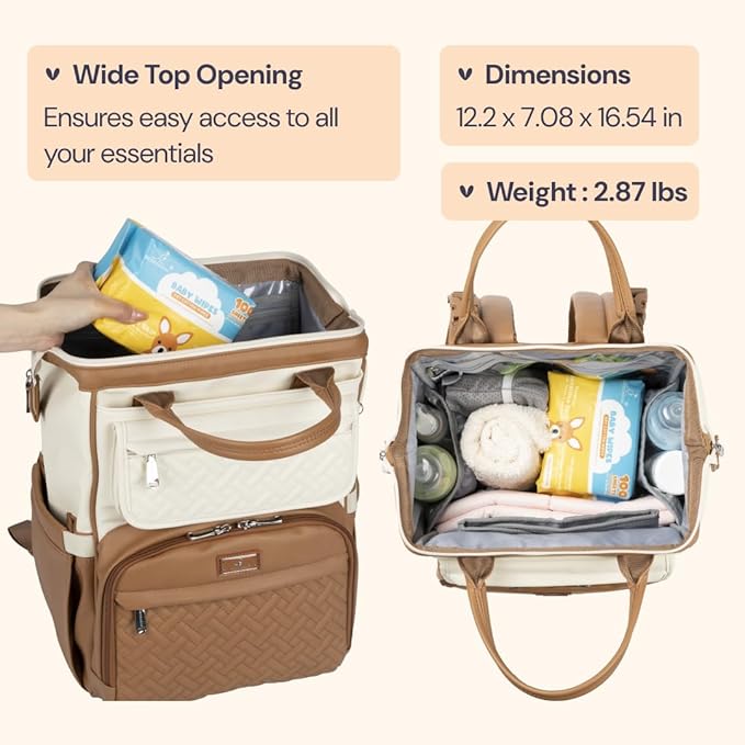 BabbleRoo Leather Diaper Bag Backpack, Unisex Stylish Travel Back Pack Nappy