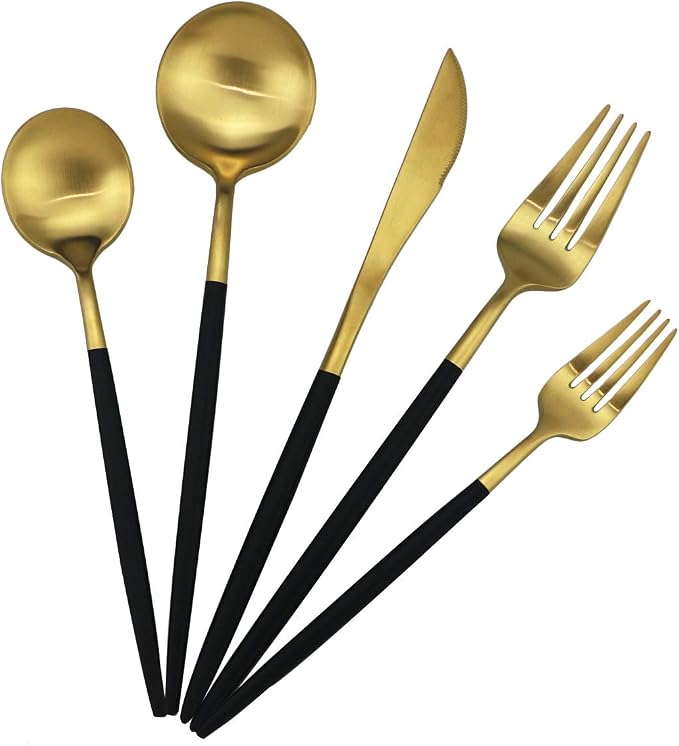 Gugrida 5-Piece 18/10 Stainless Steel Matte Gold Silverware Set, Kitchen