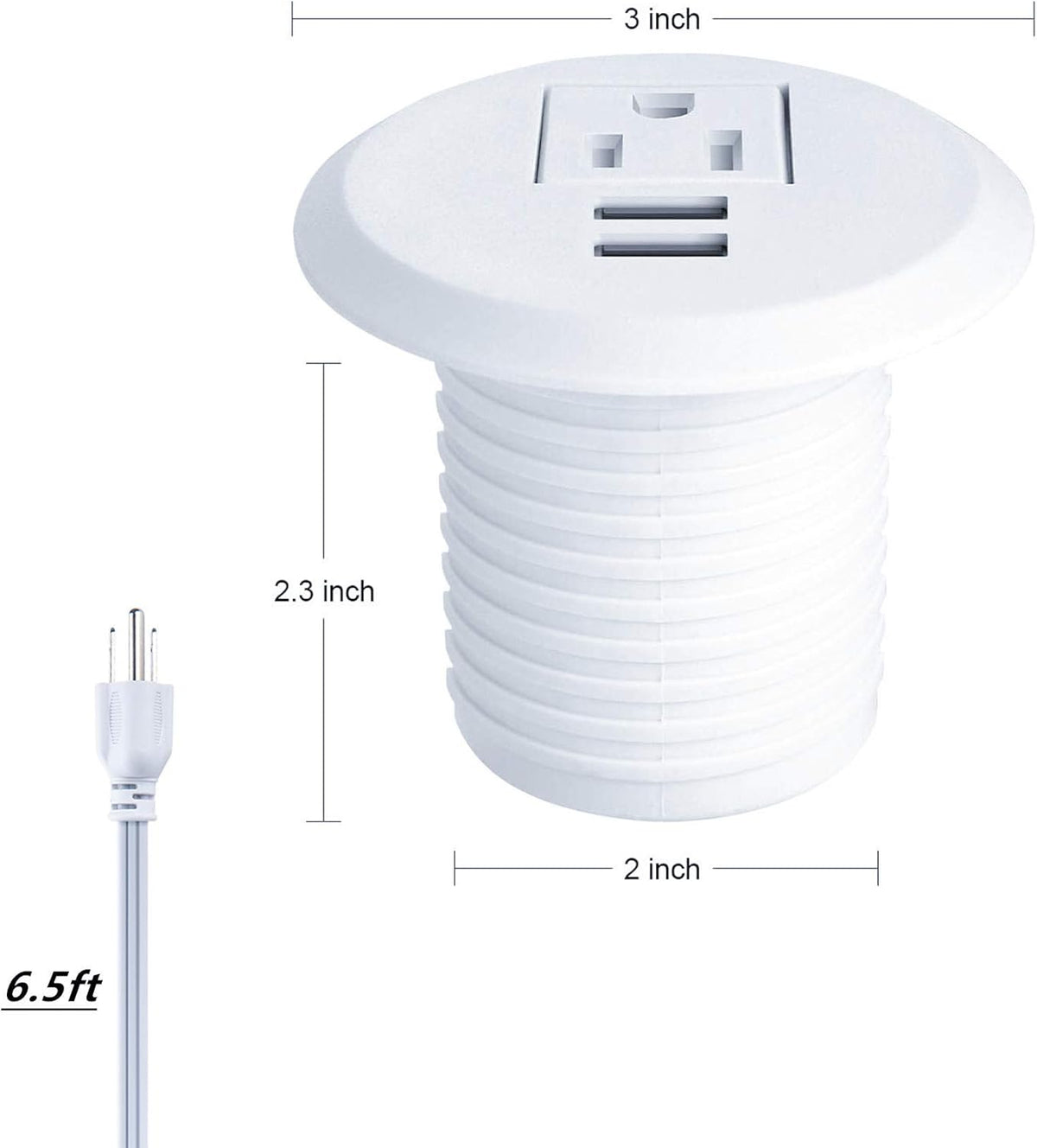 Maggie Desktop Power Grommet,2inch Hole Table Power Grommet Outlet with 2 USB Charging Ports,6.5ft Extension Cord Desk Power Strip with 1 Outlets for Computer,Table,Kitchen,Office,Home