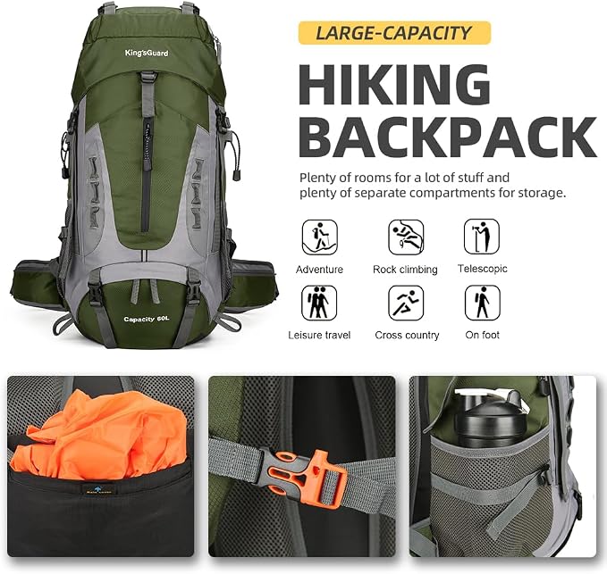 King'sGuard 60L Hiking Backpack Large Waterproof Camping Backpack