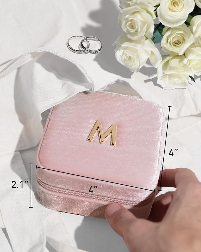 Vlando Mothers Day Gifts for Mom Travel Jewelry Case for Girl Women, A Initial